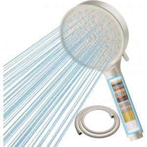 Filtre Pommeau de douche Anti Calcaire avec 20 &Eacute;tapes Filtre et avec Tuyau 1,5M, 6 Types de Jets Pommeau &Eacute;conomie Deau Haute Pression, Kaki - Neuf