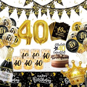 Tianyi-40 Ans D&eacute;corations Anniversaire De F&ecirc;te En Noir Or, Decoration Anniversaire 40 Ans,Grand Cadre Photo Gonflable Noir Dor&eacute;,Accessoires De Cabine Photo 40 Anni Femme Homme - Neuf