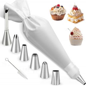 Kalanka-Lot De 9 Poches &Agrave; Douille Avec Douilles En Acier Inoxydable, Coton R&eacute;utilisables, Avec 6 Formes Diff&eacute;rentes Pour D&eacute;corer Les G&acirc;teaux, Les Biscuits Et La Cr&egrave;me Pour D&eacute;corer Les G&acirc;teaux. - Neuf