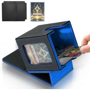 Mdy-Boîte De Jeu De Cartes Pour Mtg Commander, Boîte À Cartes Tcg, Boîte De Rangement Magnétique En Cuir Pu Pour Cartes À Collectionner, Peut Contenir 100 Cartes À Double Pochette, Noir Et Bleu - Neuf
