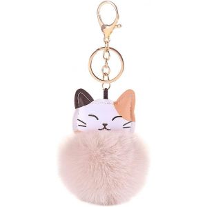 KAL-Mignon Porte-Clés En Peluche Chat Boule De Fourrure, Pendentif Pompon Moelleux Pour Voiture, Sac Dame Fille, Décoration - Neuf