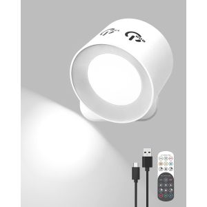 Applique Murale Led Avec T&eacute;l&eacute;commande,Lampe De Lecture Sans Fil Rechargeable &Agrave; Intensit&eacute; Variable 12 Rvb + 3 Modes De Couleur Et Rotation Magn&eacute;tique &Agrave; 360 &deg;,Lampe De Lecture Sans Fil Pour - Neuf