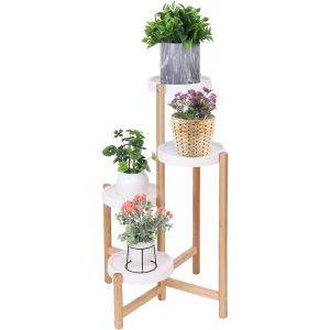 ASFASFq-Porte Plante en Bambou, Etagère Plantes à 4 Niveaux Escalier Plantes sur Pieds Intérieur Extérieur pour Salon Balcon Jardin Bureau, Blanc Charge Maximale 10kg*4 - Neuf