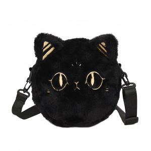 Peluche mignonne de Chat Noir sac Bandouli&egrave;re Sac &agrave; main pour les Femmes - Adorable Chat en Forme de Sac &agrave; main, Tissu Doux, Sangle R&eacute;glable - Neuf