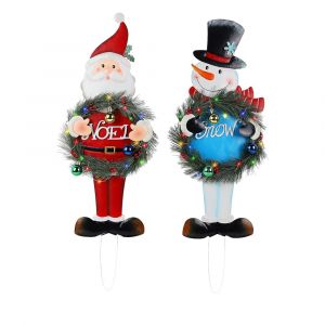 Guirlande Lumineuse Led De No&euml;l &Agrave; Piquer - P&egrave;re No&euml;l Et Bonhomme De Neige Pour D&eacute;corer Jardin Et All&eacute;e - Neuf