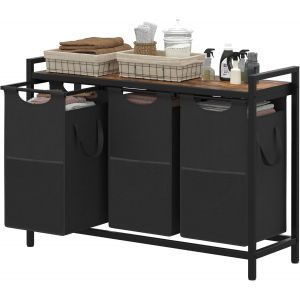 MEVRONISSHOP-Panier &agrave; Linge, Panier &agrave; Linge Sale 3 Cases 170L Collecteur Linge avec &Eacute;tag&egrave;re Box &agrave; Linge Tissu Oxford Amovible pour Buanderie Salle de Bain Dortoir, Gris Vintage HLH003SG - Neuf