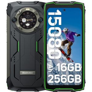 Smartphone Incassable Blackview BV9300 Pro 16Go+256Go 15080mAh(33W) Double écran 6.7" 64MP+32MP Android 13 NFC 100LM - Vert - Neuf