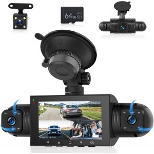 4 Canaux 360° Dashcam Voiture, 4 Caméra 1080P Avant et Arrière Gauche Droite avec Carte 64G, 3"" Dash Caméra Vision Nocturne/Vidéo en Boucle/G-Sensor/Moniteur de Stationnement 24H/Aide au Stationnement - Neuf