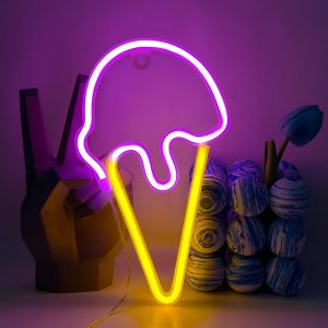 Ice Cream Neon Signs Led Murale Neon Enseigne Au N&eacute;on Aliment&eacute; Par Usb Ou Batterie N&eacute;on Led D&eacute;co Pour Chambre, Bar, Restaurant, Discoth&egrave;que, Magasin, Enfants Cadeau - Neuf