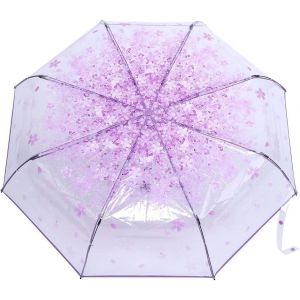 Parapluie Transparent Avec Fleurs, Petits Parapluies Pour Enfants Parapluie De Pluie Pour Petites Filles Dames Avec Motif Fleurs Parapluie De Voyage Transparent Coupe-Vent (Rose) - Neuf