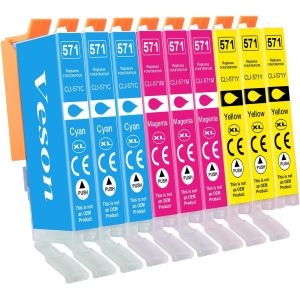 CLI 571 XL Cartouches d'encre compatibles avec Canon CLI-571 pour Pixma MG7750 MG5750 MG5751 MG5753 MG6850 MG6852 MG5700 MG5752 TS5050 TS5055 TS5053 TS5051 TS6050 (3 Cyan, 3 Jaune, 3 Magenta) - Neuf