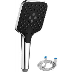 KAL-Pomme De Douche Avec Tuyau, Grande Douchette À Main Avec 3 Modes De Pulvérisation, Tete De Douche Salle De Bain Economie Deau, Pomme De Douche Haute Pression Anti-Calcaire En Noir. - Neuf