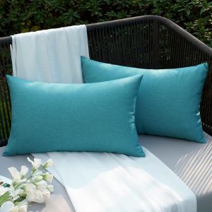 Cauc-Taie D'oreiller Ext&eacute;rieure Imperm&eacute;able En Polyester Doux Avec Surface Hydrofugfe Housse De Coussin De Jardin Balcon D&eacute;coratif Pour Salon Chambre Lot De 2 30x50cm Bleu Canard - Neuf
