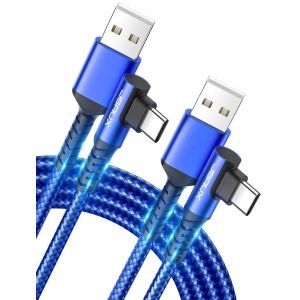 Eryi-Câble Usb C (2m, Lot De 2) Angle Droit Chargeur Usb C Charge Rapide Nylon Tressé Compatible Avec Iphone 16 15 Pro, Samsung Galaxy S25 S24 S23 Ultra A55 S22, Android Auto-Bleu - Neuf