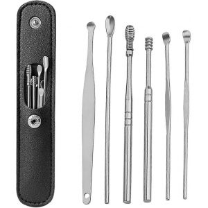 Dissolvant De C&eacute;rumen,7 Kits D'&eacute;limination De C&eacute;rumen En Acier Inoxydable Avec Sac Portable (Noir) - Neuf