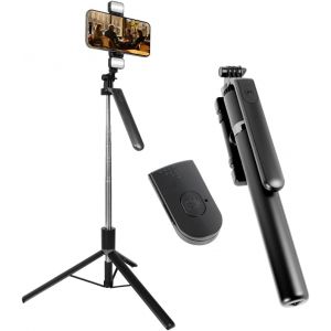 LORANKA-170cm Trepied Smartphone & Perche a Selfie, 2 Lumi&egrave;re de Remplissage, Extensible Tr&eacute;pied en M&eacute;tal pour T&eacute;l&eacute;phone avec T&eacute;l&eacute;commande sans Fil D&eacute;tachable, pour iPhone/Samsung/Android Smartphones - Neuf