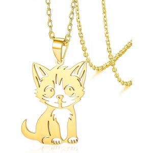 Kal-Collier De Chat Mignon Pour Femmes Hommes Collier Pendentif Chaton En Acier Inoxydable Cadeaux Pour Amis Amoureux Des Chats - Neuf