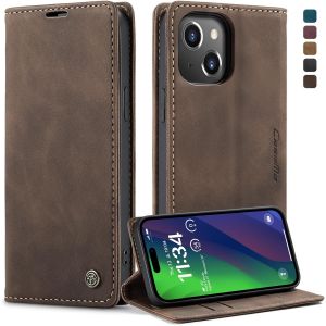 Maa-Coque Iphone 15, Housse Antichoc En Cuir Pu Premium Fentes Cartes Etui Pochette De Portefeuille Avec Fonction Support Case À Rabat Pour Iphone 15 - Café - Neuf