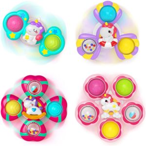 TDRFL-4Pcs Bébé Spinner Jouets,Jouet Ventouse Animaux Mignons Jouets De Bain Bébé,Jouet Bebe Cadeau Anniversaire Bébés 1 2 3 An Filles Enfants - Neuf
