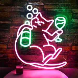 Drinking Cat Neon Logo Dimmable Led Wall Decoration For Children  Birthday Gift Girl Boy - Neuf