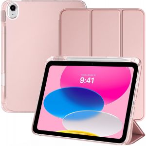 Compatible avec Coque Apple iPad 11 Pouces(A16) 2025, iPad 10&egrave;me G&eacute;n&eacute;ration 10,9 Pouces 2022 avec Porte-Stylet, L&eacute;g&egrave;re & Mince &Eacute;tui Arri&egrave;re Translucide, R&eacute;veil/Sommeil Auto, Or Rose - Neuf