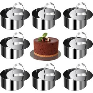Ensemble De 8 Cercles &Agrave; P&acirc;tisserie Ronds En Acier Inoxydable, Avec Poussoir, Pour La Cuisine Familiale. - Neuf