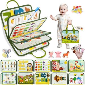 Ulteronixshop-Busy Board Allemand Montessori &agrave; partir de 2 &agrave; 3 ans, 10 en 1 Montessori Jouet d'activit&eacute;, de motricit&eacute; et d'apprentissage pour 2, 3, 4, 5 ans, Farm Busy Book Jouet pour enfant pour les - Neuf