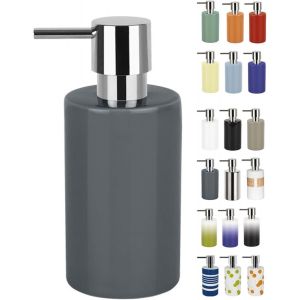 KAL-Distributeur De Savon Liquide U201EtubeU201C Céramique Distributeur De Lotion Avec Doseur En Abs Chromé Capacité 300 Ml (Øxh): 7 X 16 Cm - Gris Foncé - Neuf