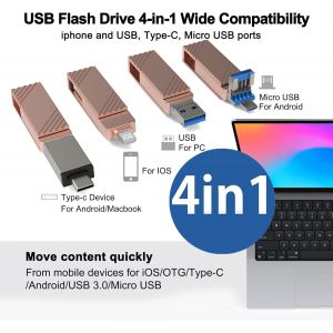 64GB USB Flash Drive for iPhone,External USB 3.0 Photo Stick for iOS,Android Mobile Phone,Pad,Computer,PC,Mobile Memory,Rotating Design,Automatic PhotoBackup (Pink,64GB) - Neuf
