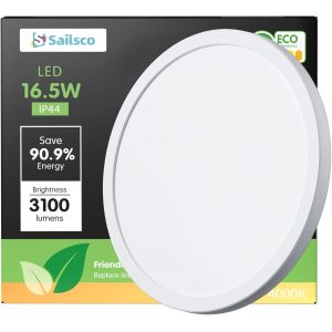 Plafonnier Led Plat 16.5w 4000k 3100lm,Ip44 &Eacute;tanche,Plafonnier Rond Blanc &Agrave; Economie D Energie Pour Salle De Bain,Cuisine,Couloir,Chambre &Agrave; Coucher,Abcon,Salon,Cave,Non Gradable,Diam&egrave;tre 30cm - Neuf