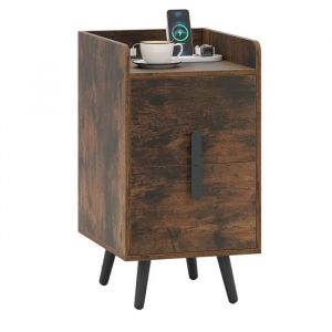 COSTWAY Table de Chevet avec 2 Tiroirs, 4 Pieds en M&eacute;tal, Style Moderne, Table de Nuit pour Chambre, Salon, Marron - Neuf