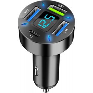4 Ports Chargeur Voiture Allume Cigare Usb, Rapide 50w Qc3.0&pd Prise Usb Avec Led Voltmètre, Compatible Avec Iphone, Android, Samsung, Tablette Et Smartphones.[F1387] - Neuf