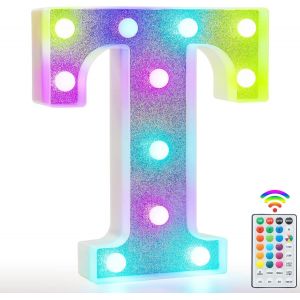 Lettres Lumineuses Colorées, Lettres Lumineuses Led À Paillettes,18 Couleurs Changeantes,Cadeau Pour Filles Et Femmes,Décorations De Fête D'anniversaire, De Noël, De Décoration Murale De Table,T - Neuf