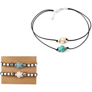 Kalsw-Lot De 1 Colliers Tortues Avec 2 Bracelets Tress&eacute;s R&eacute;glables Pour Couple Et Amis,Taille Unique - Neuf