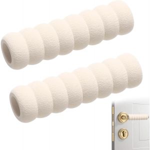 Lot De 2 Butoirs De Poignée De Porte - Protection De Poignée De Porte - En Mousse - 13,5 X 3,5 Cm - Pour Portes De Chambre Et Murs - Antistatique - Beige - Neuf