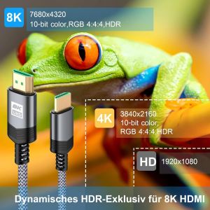 Câble HDMI 2.1 8K 5M Ultra HD 48 Gbps Ethernet High Speed 8K @ 60 Hz, 4K @ 120 Hz, HDCP 2.2 & 2.3, D OLBY Vision,3D, VRR,compatible avec PS5/4/3,8K Gaming,TV,lecteur Blu-ray, projecteur - Neuf