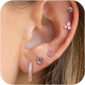 5 Paires Boucles D'oreilles Femme Argent 925 Poteau Hypoallergéniques Boucles D'oreilles Pour Femme Enfants Fille Clou D'oreilles Creoles Coeur Cartilage Boucle D'oreille Femme Ensemble.[X2478] - Neuf