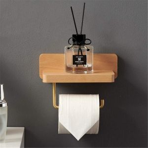 (10*20 CM)Porte Papier Toilette Double Installation Bois Massif Hêtre Dérouleur Support Papier WC Mural Auto-adhésif Coins Arrondis Porte Rouleau Décor Salle de Bain(Hêtre,3.93'' * 7.87'' ) - Neuf