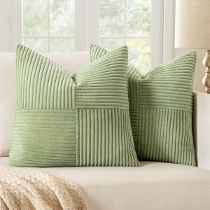 Eryi-Lot De 2 Housse Coussin En Velours Côtelé 45x45cm Vert Housse De Coussin Decoratif Coussin De Canapé Moderne Doux Déco Coussin De Canapé - Neuf
