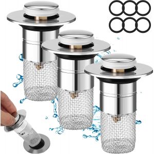 YEMAESRE-Bonde De Lavabo, Bouchon Lavabo Salle De Bain 3 Pièces, Bouchon Lavabo, Bouchon Baignoire, Bonde Lavabo Avec Filtre Amovible, Universel Pop Up Bonde De Lavabo, Bouchon Evier Cuisine De 34 À - Neuf