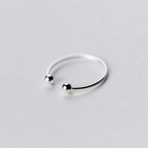Kal-Bague En Argent S925, Bague Ouverte Femme Simple Boule De Perles L&eacute;g&egrave;res, Bague De Queue &Agrave; La Mode Pour Enfantsbague En Argent S925, Ouverture R&eacute;glable - Neuf