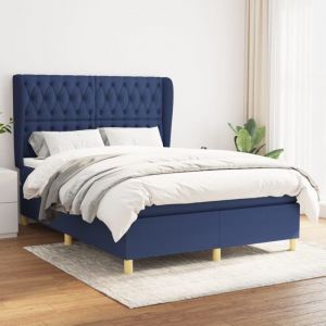 3128771 Vidaxl Lit À Sommier Tapissier Avec Matelas Bleu 140x200 Cm Tissu - Neuf