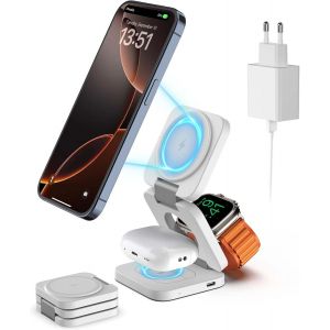 ChicSlick-Pliable Chargeur Rapide Iphone, 3 En 1 Chargeur Induction Sans Fil, Magn&eacute;tique Station De Charge Wireless Charger Pour Iphone 16-12, Pour Watch Ultra2/Se/10, Pour Airpods 4/3/Pro [Charg[X1525] - Neuf