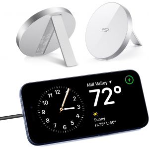 Chargeur Induction sans Fil HaloLock avec B&eacute;quille Compatible avec MagSafe,iPhone 16/16 Plus/16 Pro/16 Pro Max/15/14/13 Series,Airpods 4,C&acirc;ble de 1,5 m D&eacute;branchable,Blanc - Neuf