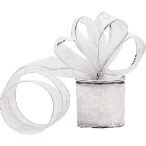 Kal-Ruban Cadeau Organza Argent - Ruban Noel Avec Fil De Fer Emballage Cadeau 10m X 63mm Avec Paillette Et Flocon De Neige Pour D&eacute;coration De Noel - Ruban Organza Pour Emballage Et D&eacute;co De Noel - Neuf