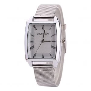 Montre A Quartz Tendance Avec Bracelet En Maille Et Chiffres Romains, Cadran Carre, Pour Homme Et Femme (Argent Et Blanc) - Neuf