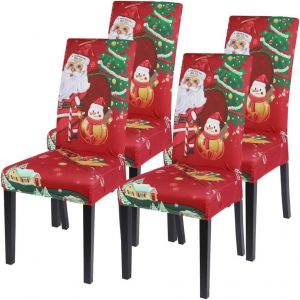 Lot de 4 housses de chaise de salle à manger de Noël, housse de chaise de cuisine pour salle à manger, décoration de Noël, fête de fin d'année (bonhomme de neige et vieil homme) - Neuf