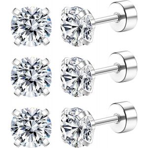 Kal-3 Paires Boucles D'oreilles Or Argent Noires, Boucle Doreille Acier Inoxydable Femme Homme,Piercing Oreille Cartilage Helix Piercing,Boucles D'oreilles En Zirconium - Neuf