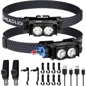 2pcs Lampe Frontale Led Ultra Puissante, Lampe Frontale Rechargeable Usb, 600 Lumens Torche Frontale Avec 3 Modes D'&eacute;clairage, Torche Frontale &Eacute;tanche Et L&eacute;ger, Pour Course, P&ecirc;che, Cyclisme - Neuf