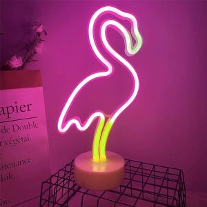 Flamingo Panneau Lumineux N&eacute;on Avec Socle Led Pour D&eacute;coration Murale, Usb Ou N&eacute;on Lumineux Fonctionnant Sur Piles, Rose + Jaune + Blanc -Flamant - Neuf